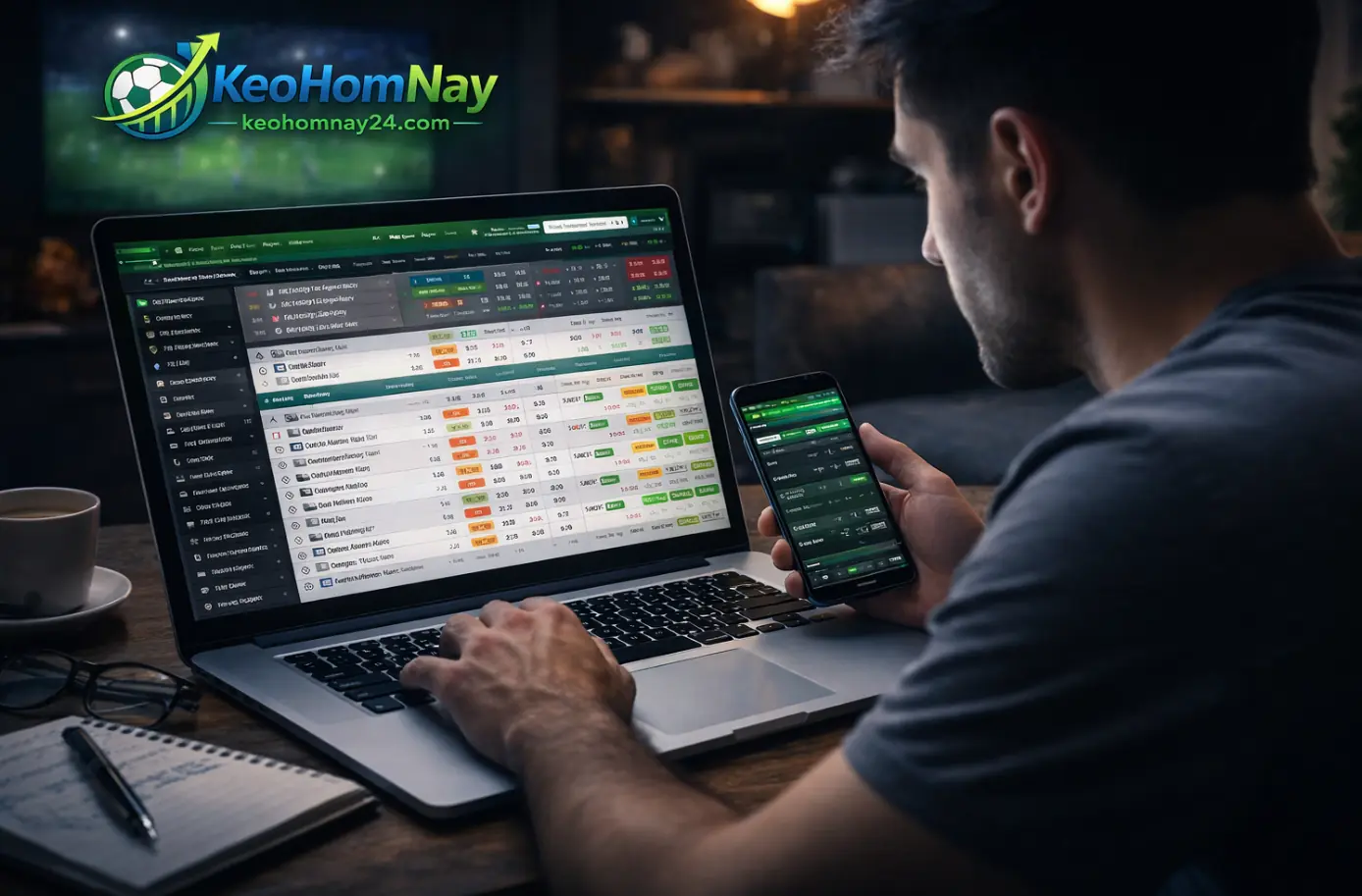 Nguoi choi dang xem du lieu tran dau va bang keo trong trang thai can nhac. 