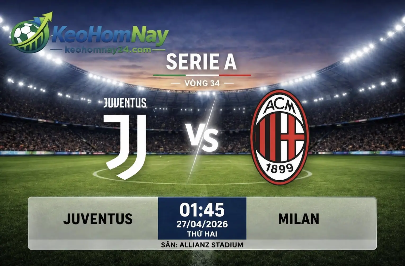 Juventus vs Milan 01:45 27/04 – Cuộc chiến then chốt Serie A và dự đoán kèo nhà cái
